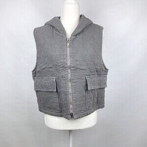 NWOT Philosophy of Comfort Women's Size L Gray Quilted Hooded Lyocell Blend Vest